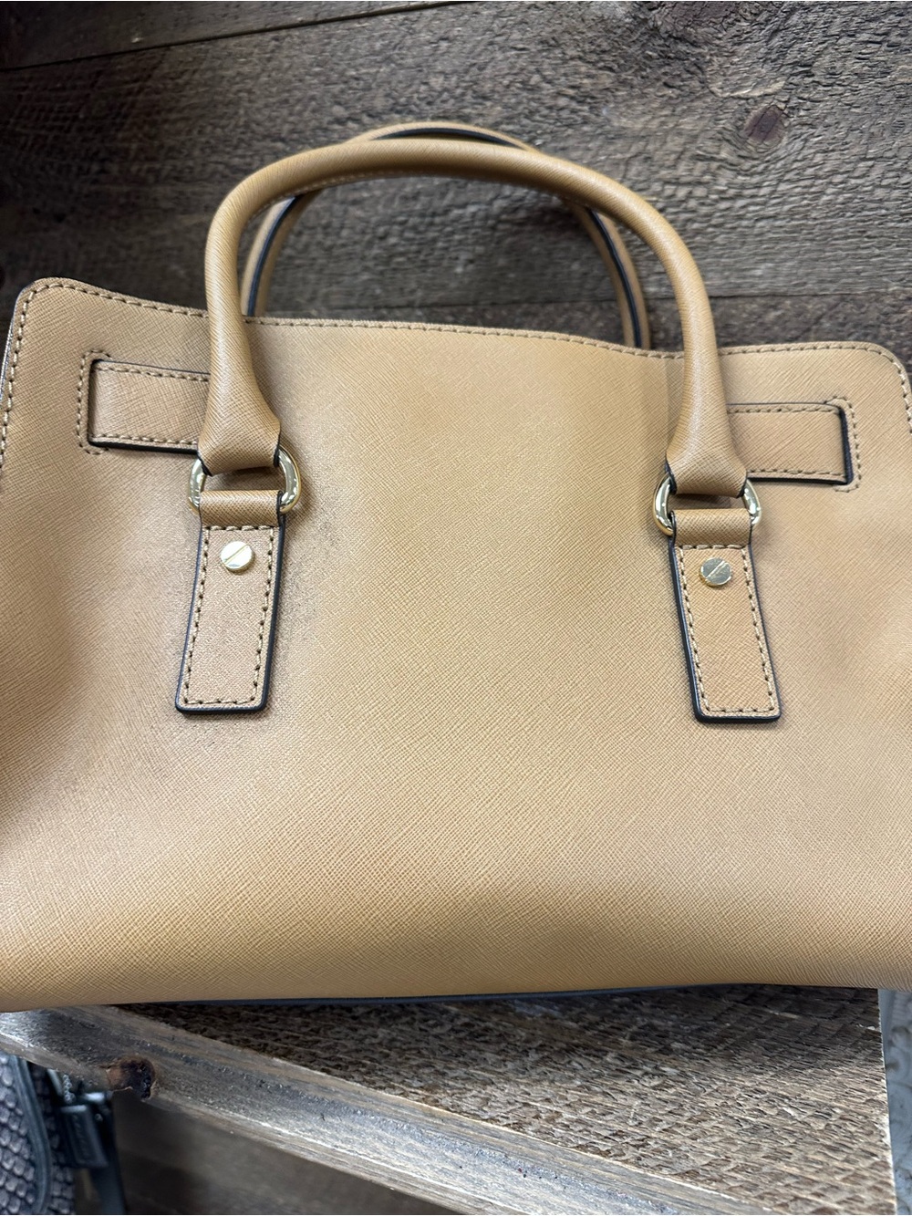 Michael Kors Hamilton East West Satchel Crossbody Bag Camel Saffiano Leather - Picture 6 of 11